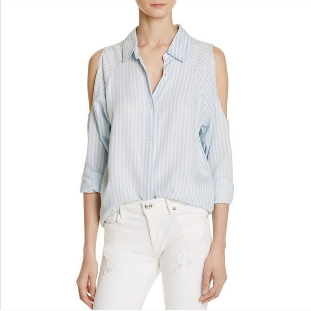 $168_E Rails Women's Blue Striped Cold Shoulder Top